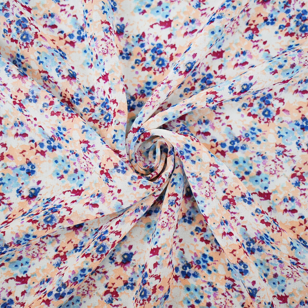 Magenta Purple-Blue-Multi Ditsy Floral Printed Poly Chiffon Woven Fabric By the Yard